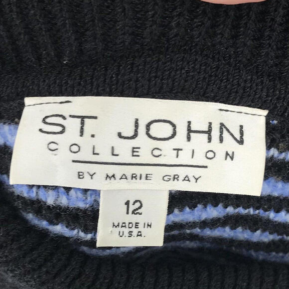 Women's St John By Marie Gray Blue/Black Striped Sweater 12 - Picture 3 of 3